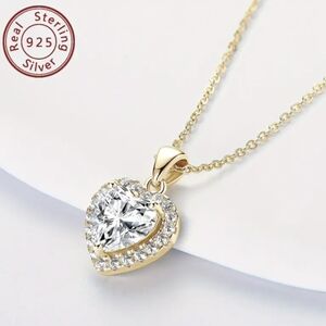 Elegant Classic 14K Plated 925 Sterling Silver Heart Pendant Necklace